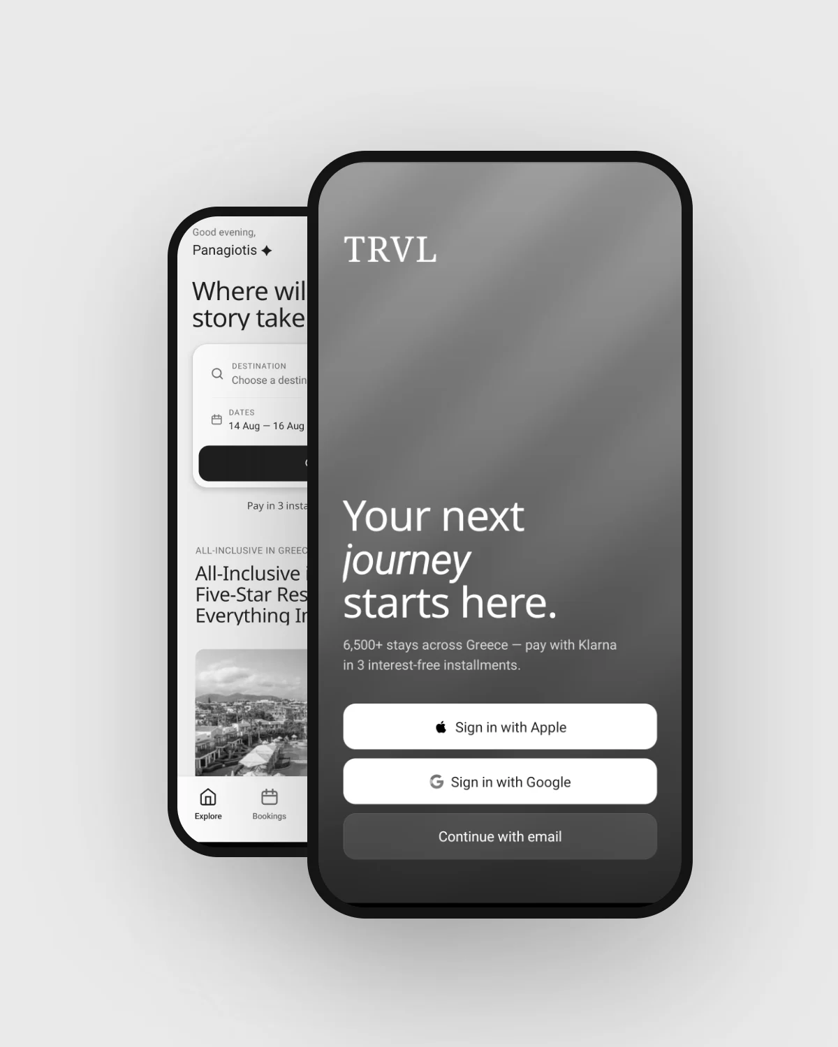 TRVL Air — Mobile app · iOS & Android · Hotel booking